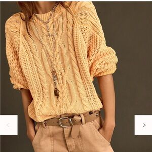 Free People Frankie Cable Knit Sweater XS Color: Buff Orange NWT